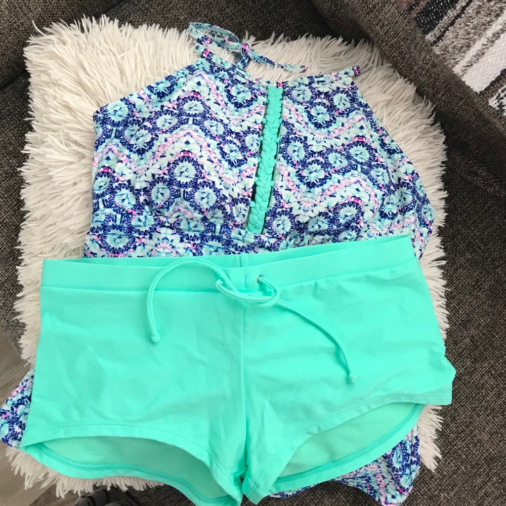 Blue and teal tankini